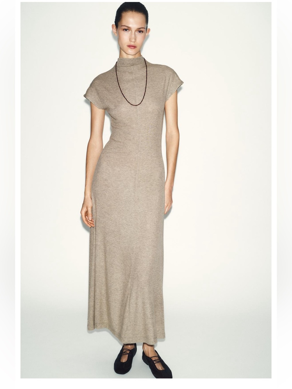 Zara Sleeveless Mock-Neck Maxi Dress in Taupe